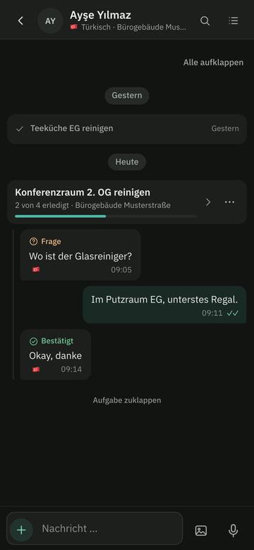 Chat der Leitung, dunkle Ansicht.