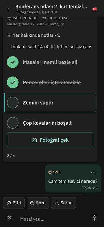 Die Mitarbeiter-Ansicht auf Türkisch, dunkle Ansicht.