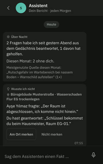 Der Assistent-Chat, dunkle Ansicht.