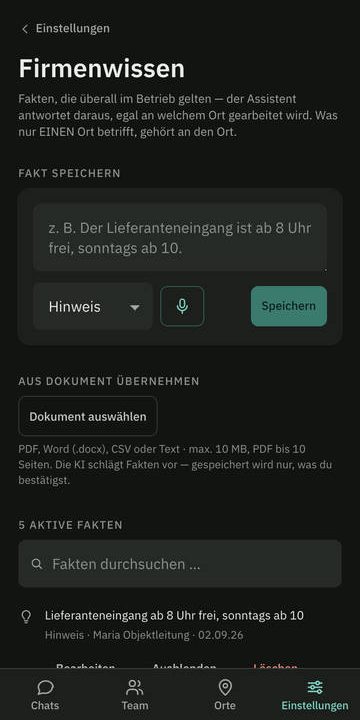 Seite Firmenwissen, dunkle Ansicht.